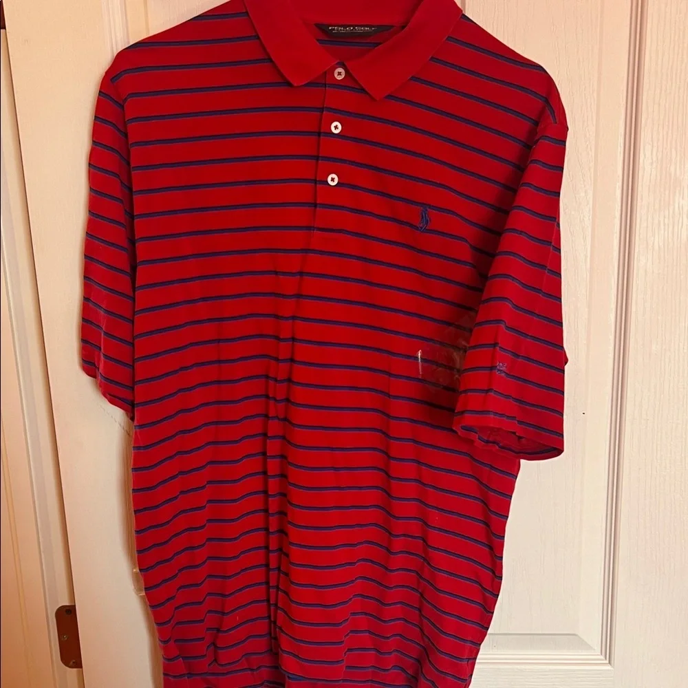 Ralph LaurenGolf Torreon Golf Club Red and Blue Striped Polo Shirt Lg